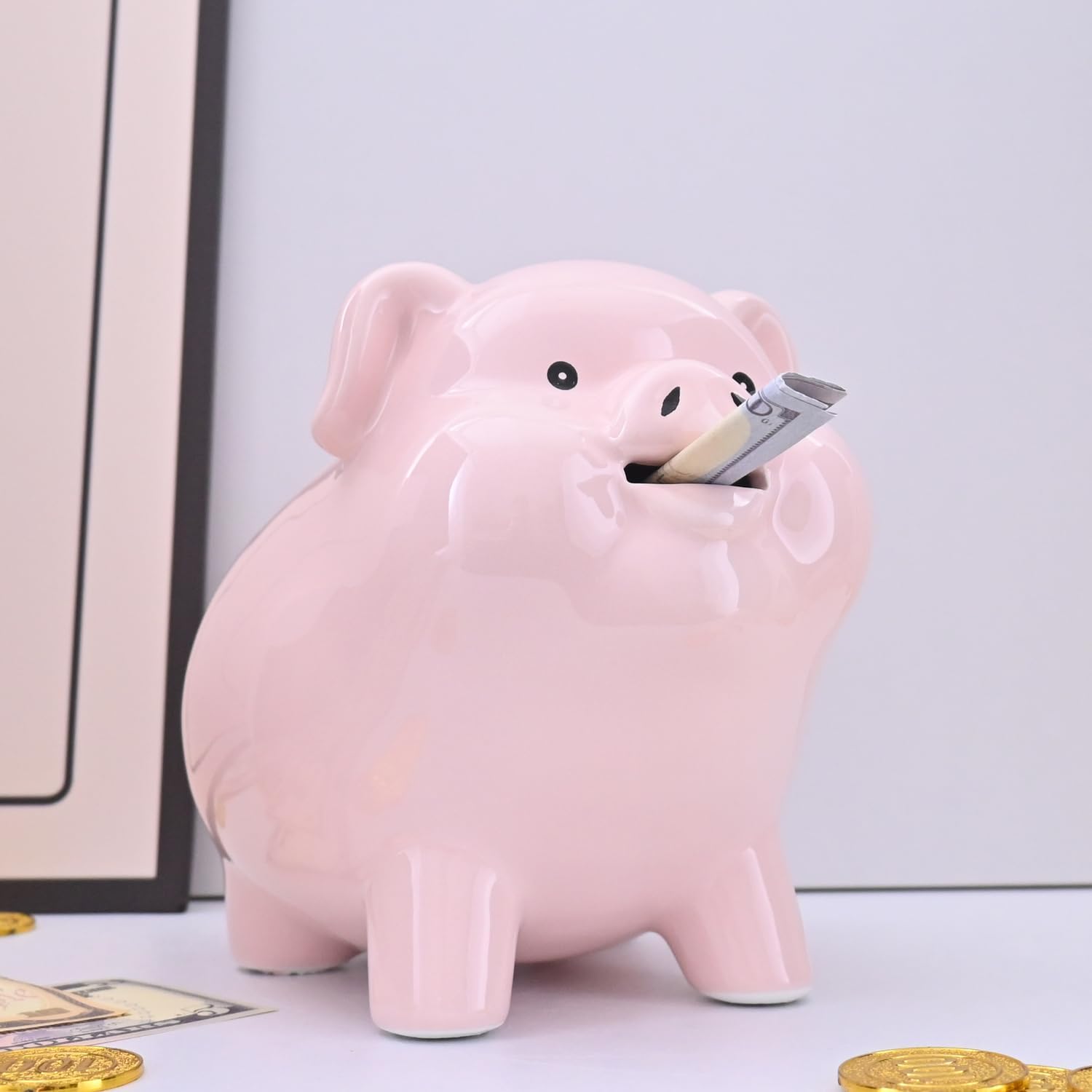 Alcancía de 8 pulgadas para adultos debe romperse para abrir, cerámica, alcancía para niñas, caja de dinero para regalo en efectivo, banco de