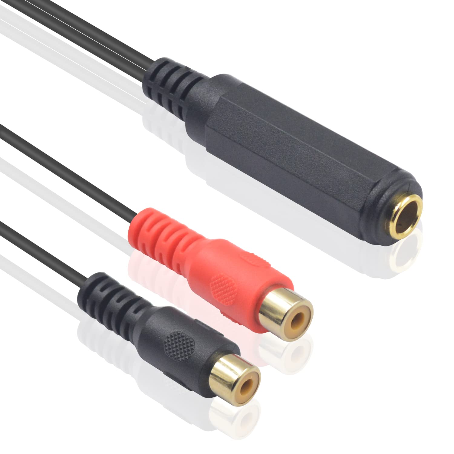 Duttek Cable divisor adaptador RCA a 14, conector de audio estéreo TRS de 0.250 in 14 TRS hembra a 2 RCA hembra enchufe Y cable adaptador divisor