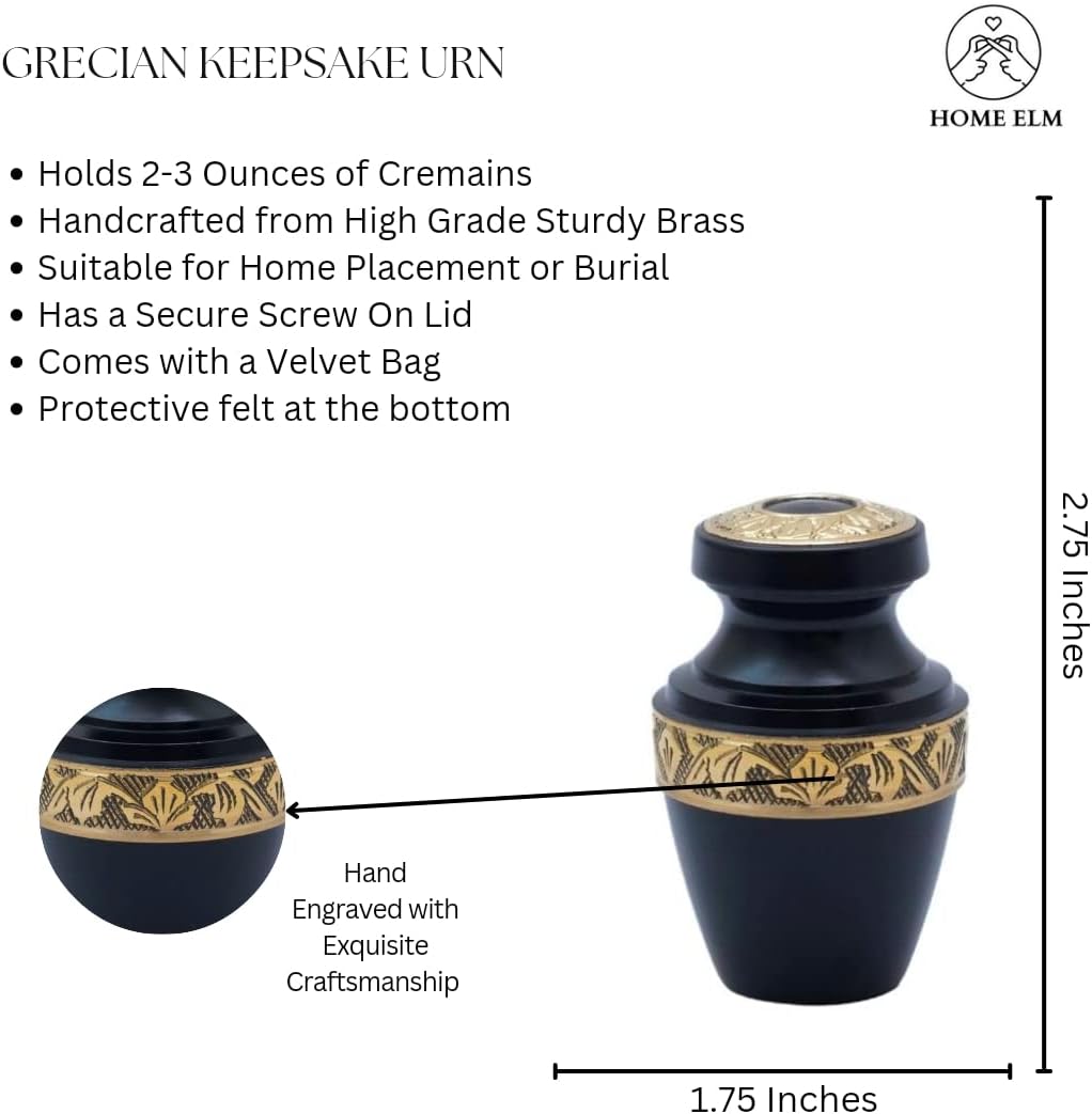 Home Elm Grecian – Urna de recuerdo negra  Urnas de recuerdo hechas a mano para cenizas humanas, urnas funerarias para hombres y mujeres para