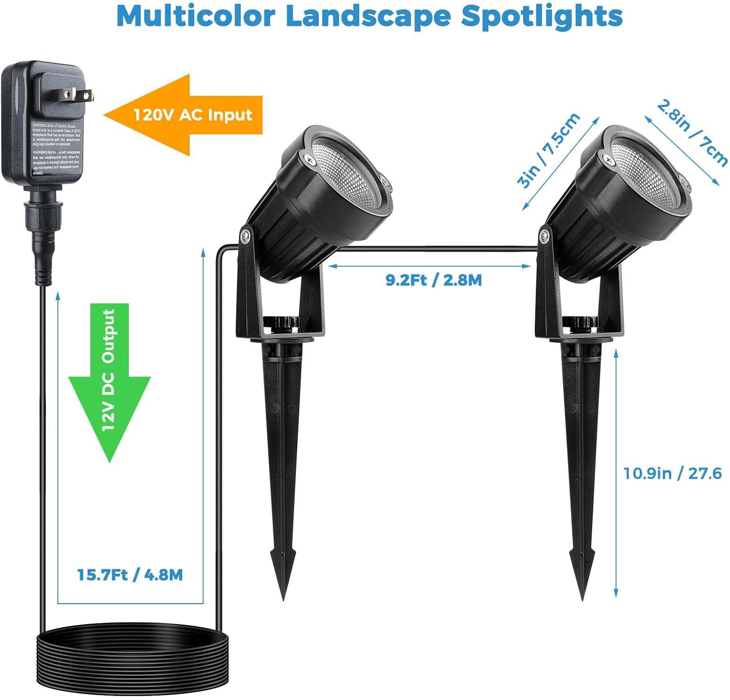 S SMIFUL Focos RGB para exteriores, focos de Navidad, cambio de color, IP65, impermeable, iluminación LED de paisaje con temporizador remoto,