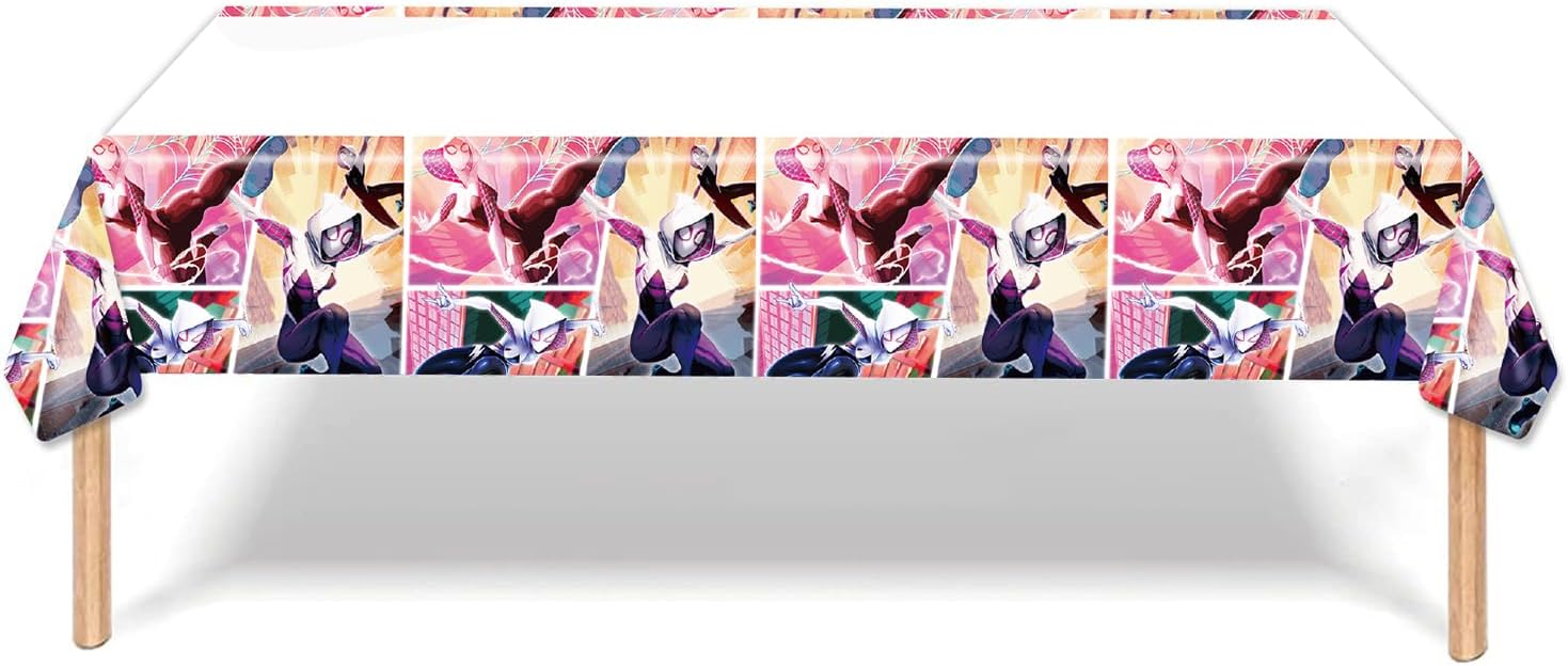 Paquete de 2 manteles desechables de Spidey Girl, suministros y decoraciones para fiesta de cumpleaños de Spider-Gwen para niños, mesas