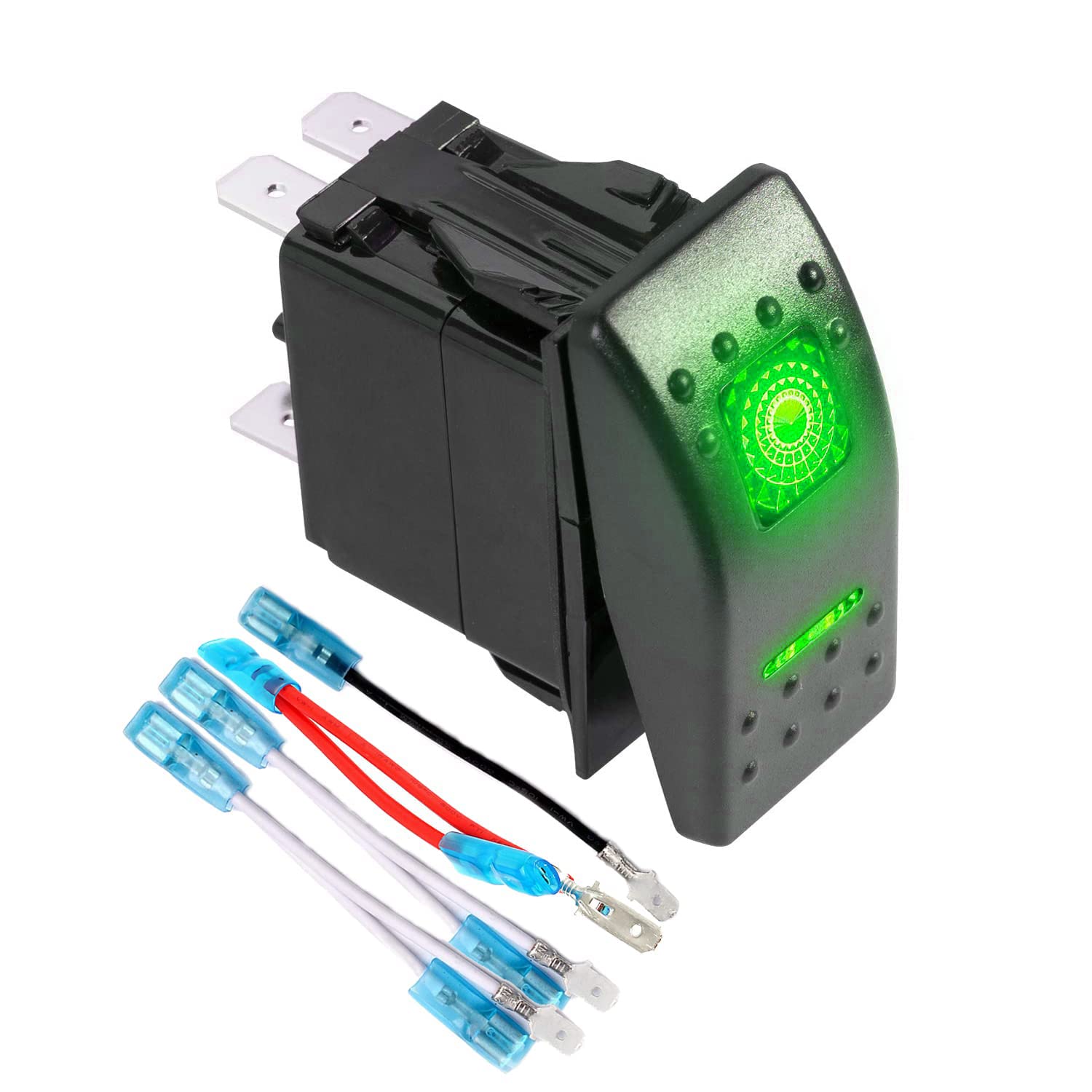 FXC Interruptor basculante SPDT de 3 posiciones de 7 pines láser de encendidoapagadoencendido luz LED verde 20A12V 10A24V Interruptor de palanca de