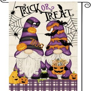 Bandera de jardÃn de gnomo de Halloween, bandera de jardÃn de truco o trato, decoración de Halloween para patio, decoración al aire libre, 12 x 18 Bandera de jardÃn de gnomo de Halloween, bandera de jardÃn de truco o trato, decoración de Halloween para patio, decoración al aire libre, 12 x 18