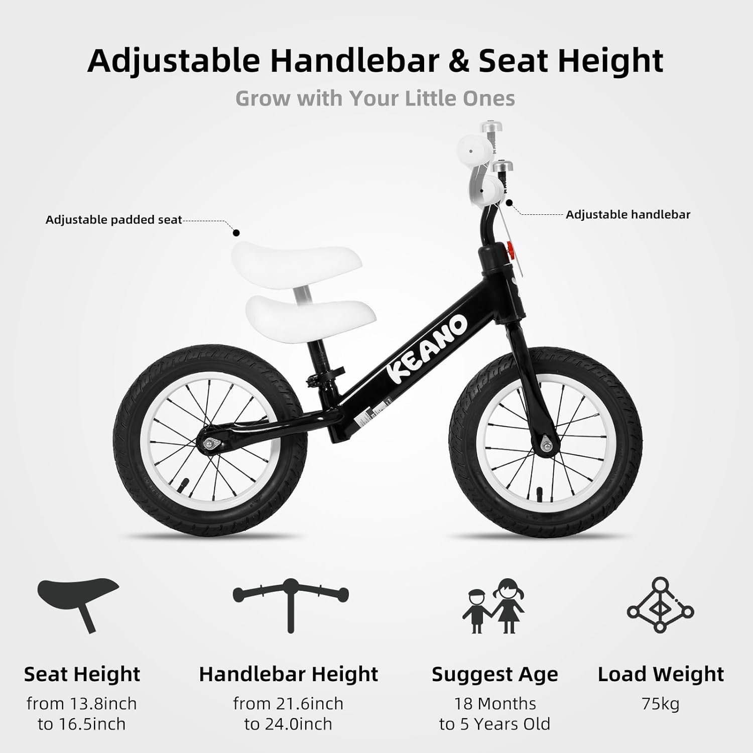 JOYSTAR Bicicleta de equilibrio de 12 pulgadas para niños y niñas de 18 meses, 2, 3, 4 y 5 años, bicicleta ligera para niños y niñas con manubrio y