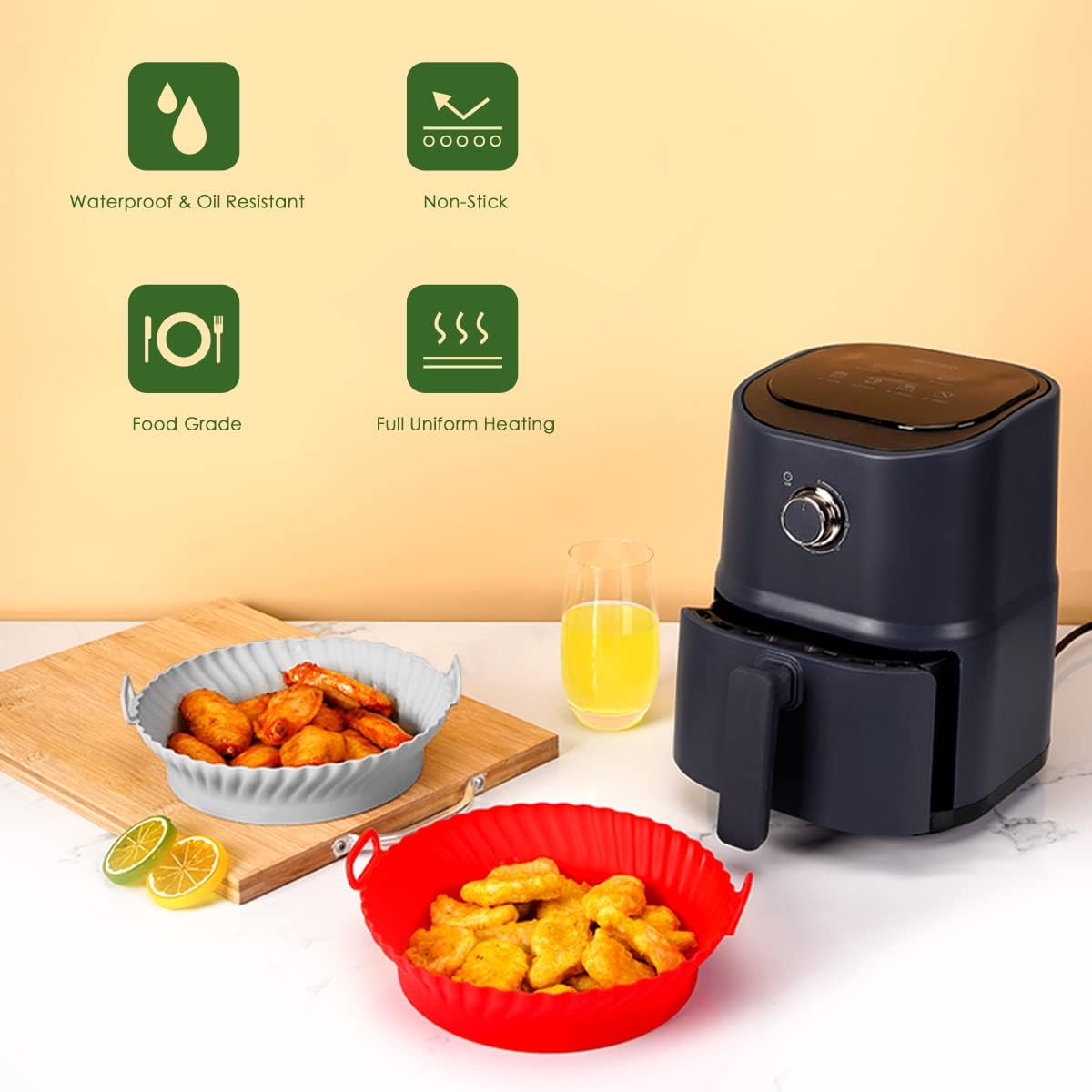 Paquete de 3 forros de silicona para freidora de aire de 8.6 pulgadas, reutilizables, cesta de silicona para freidora de aire, resistente al calor,