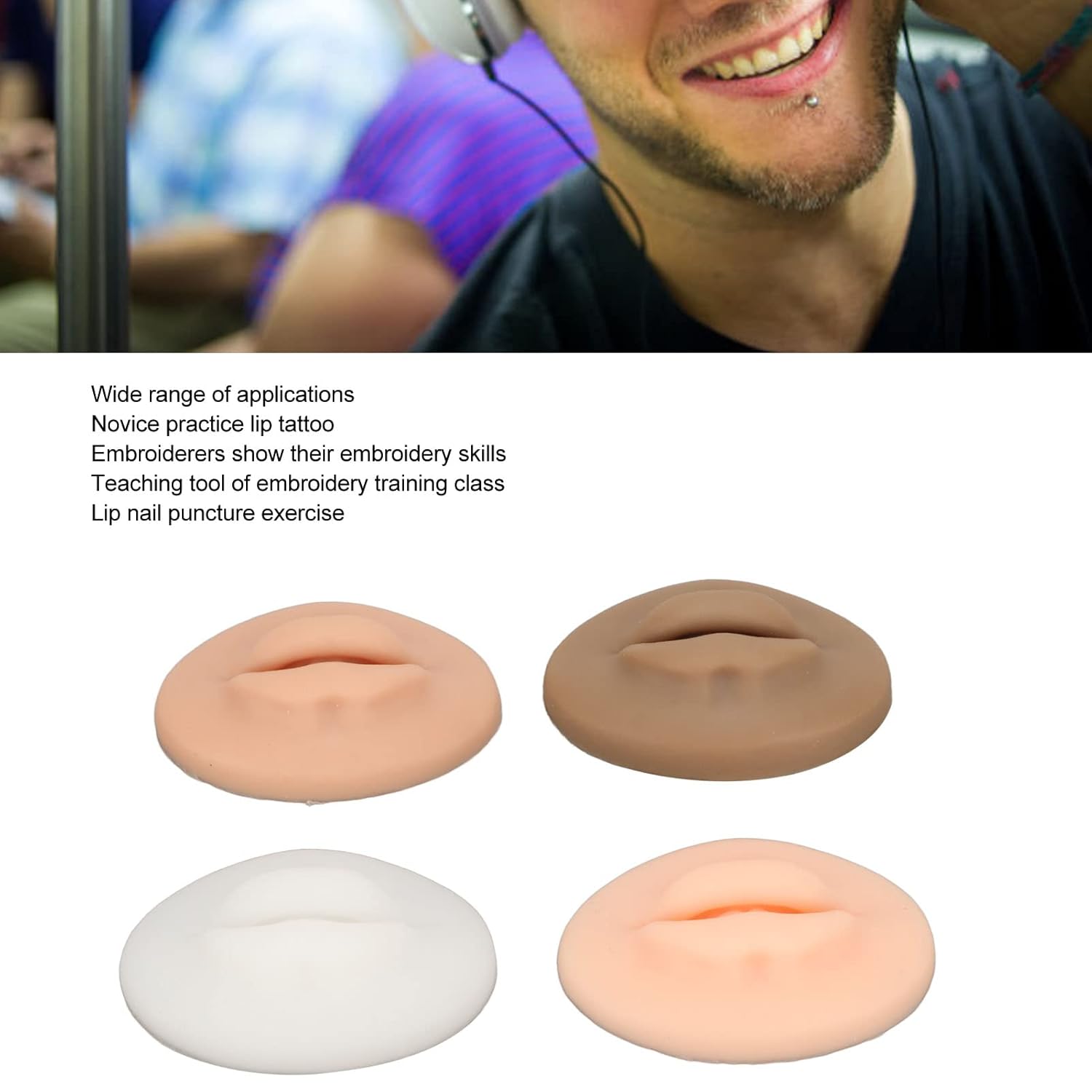 Labios de práctica de tatuajes, 4 unidades, labios de silicona de práctica, color negro oscuro, translúcido, 3D, labios falsos modelo para