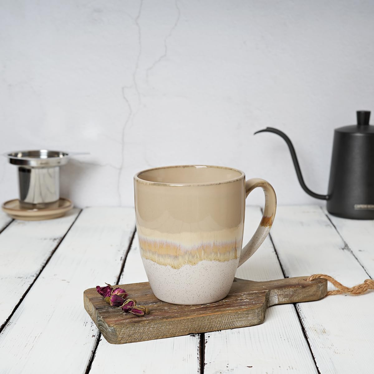 Bosmarlin Taza de té de cerámica con infusor y tapa, 16 onzas, 5 colores a elegir, apta para lavavajillas y microondas, esmalte reactivo, taza de té