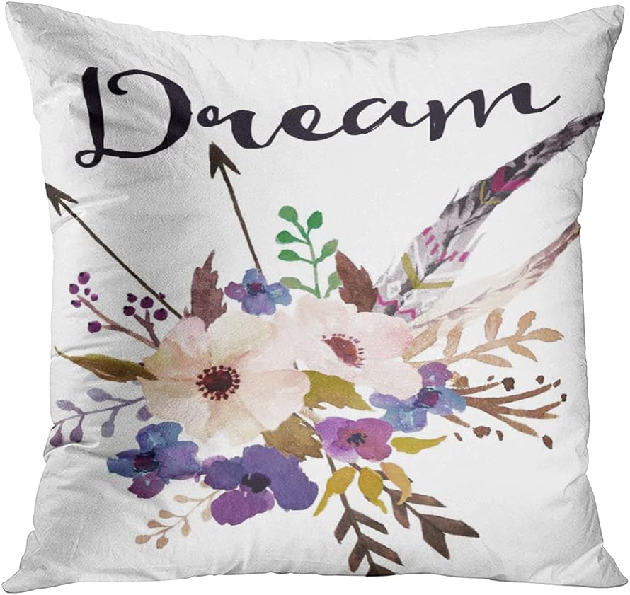 rouihot Juego de 4 fundas de almohada cuadradas de 16 x 16 pulgadas con frase en acuarela floral de sueño, fe, amor, esperanza, cita para decoración