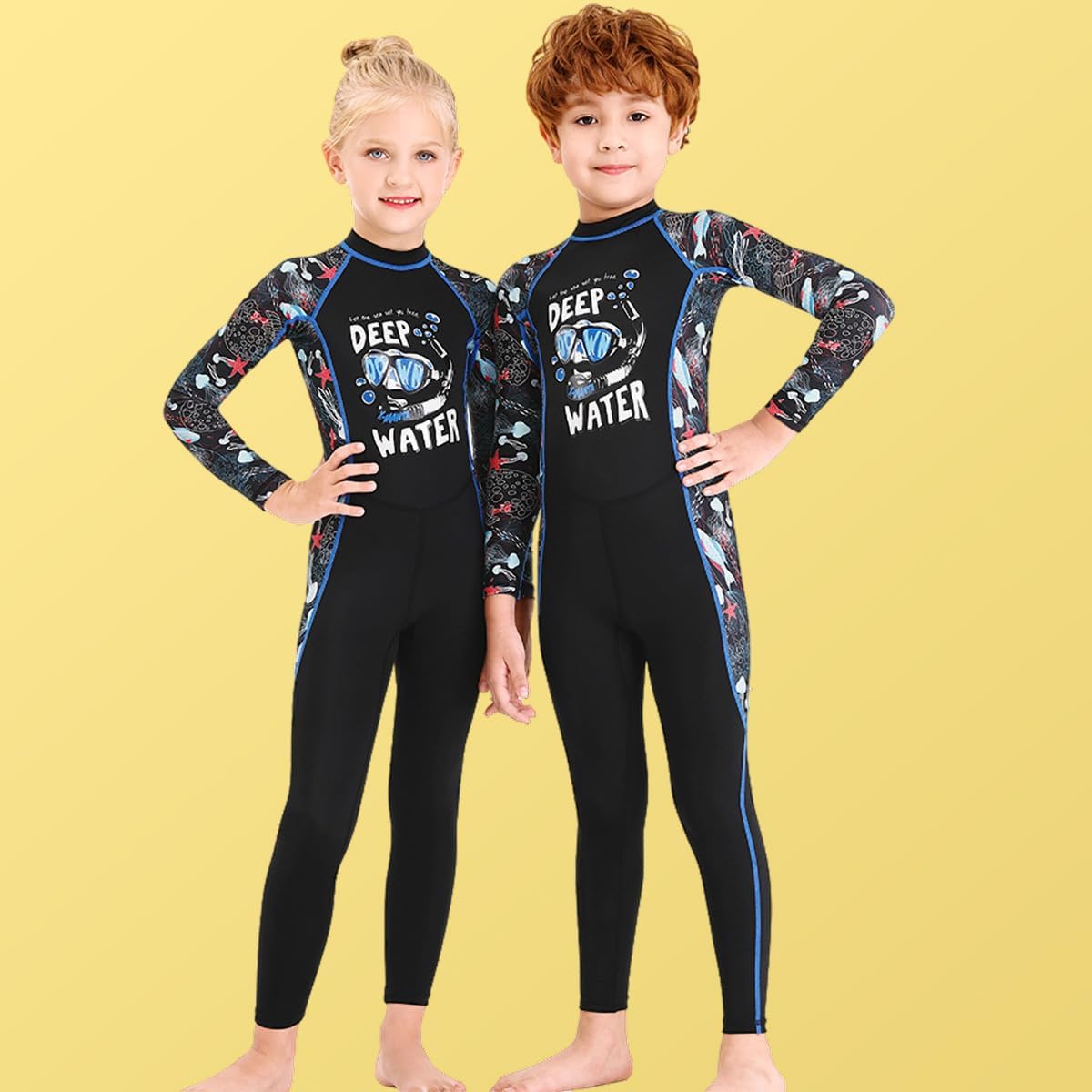Traje de baño de cuerpo completo de una pieza de manga larga para niños, traje de baño de protección solar para niños y niñas