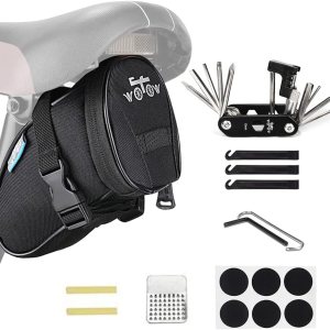 WOTOW Kit de herramientas de reparación de bicicletas y bolsa de sillín de bicicleta, herramienta de cadena de bicicleta 14 en 1, llave hexagonal, WOTOW Kit de herramientas de reparación de bicicletas y bolsa de sillín de bicicleta, herramienta de cadena de bicicleta 14 en 1, llave hexagonal,