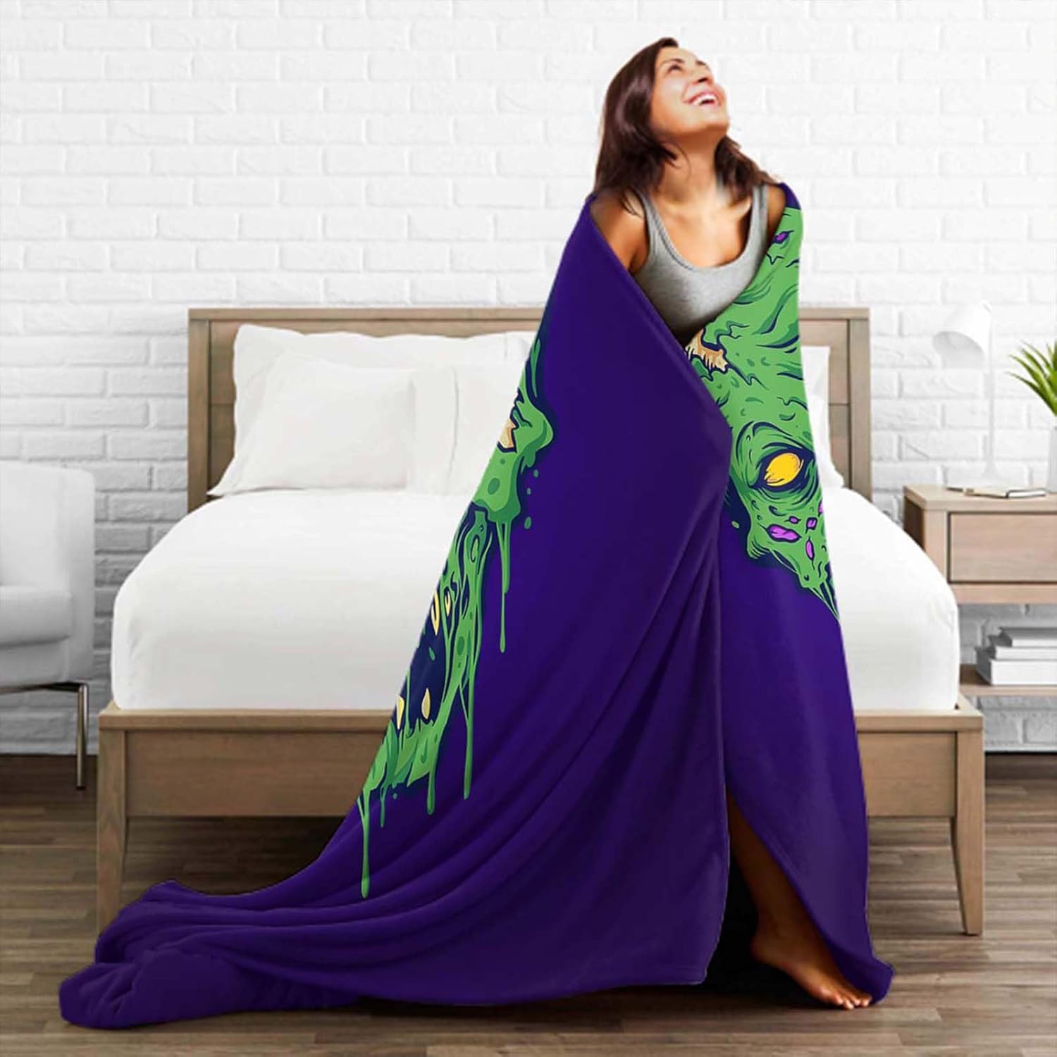 Manta de 40 x 50 pulgadas, manta de franela de calavera de terror zombi, suave, acogedora, mullida y cálida para adultos en sofá, cama, 50 x 40