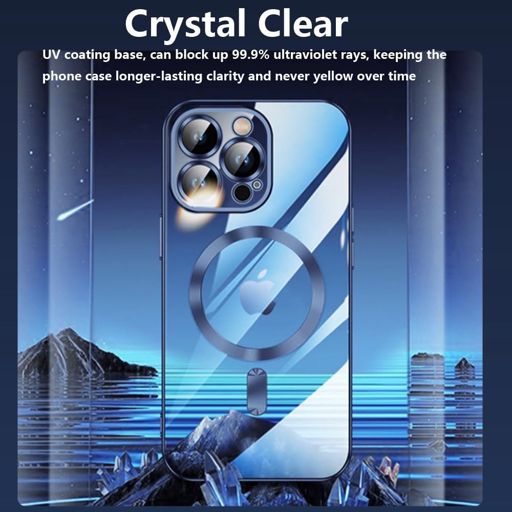 Funda magnética para iPhone 15 Pro transparente compatible con MagSafe protector de lente de cámara integrado, suave, delgada, a prueba de golpes,