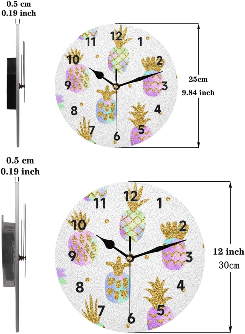 Reloj de pared de piña degradado dorado con pilas, silencioso, sin tictac, moderno, para sala de estar, hogar, oficina, dormitorio, cocina, reloj de