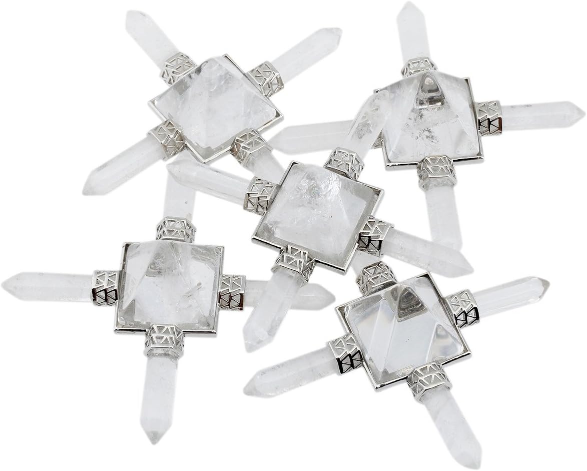 SUNYIK Generador de energía de pirámide de piedra, punto de cristal curativo, decoración de cuatro direcciones para meditación de equilibrio de