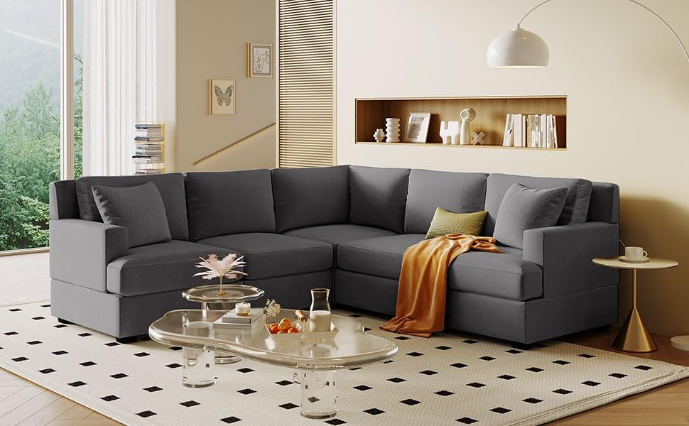 kevinplus Sofá modular modular de 88 pulgadas en forma de L para sala de estar, sofá esquinero moderno de 5 asientos con 2 cojines para apartamento,