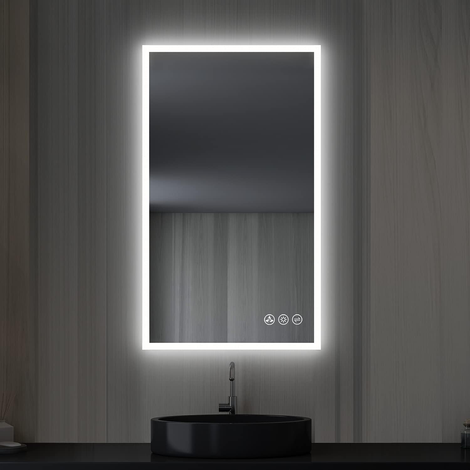 Espejo de baño LED de 21 x 36 pulgadas con antiniebla, atenuador, temperatura de color ajustable, espejo LED inteligente para baño (21 pulgadas,