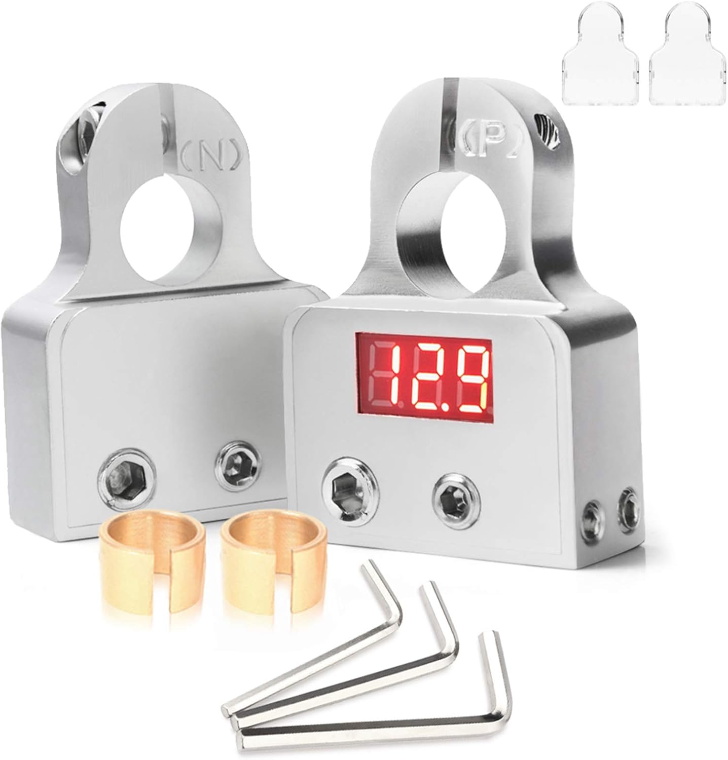 Conectores de terminal de batería de automóvil con voltímetro  048 AWG positivo negativo abrazadera de poste de batería y cuñas para automóvil,