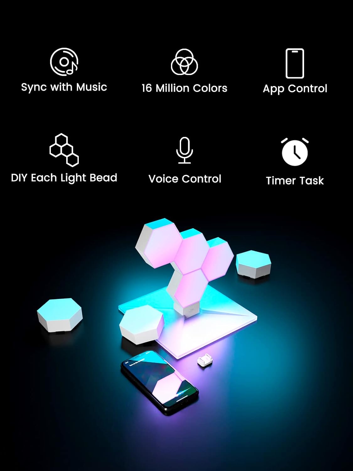 Cololight Luz RGB para configuración de PC para juegos, luces de juegos de alimentación USB, luces de pared hexagonales de sincronización de música