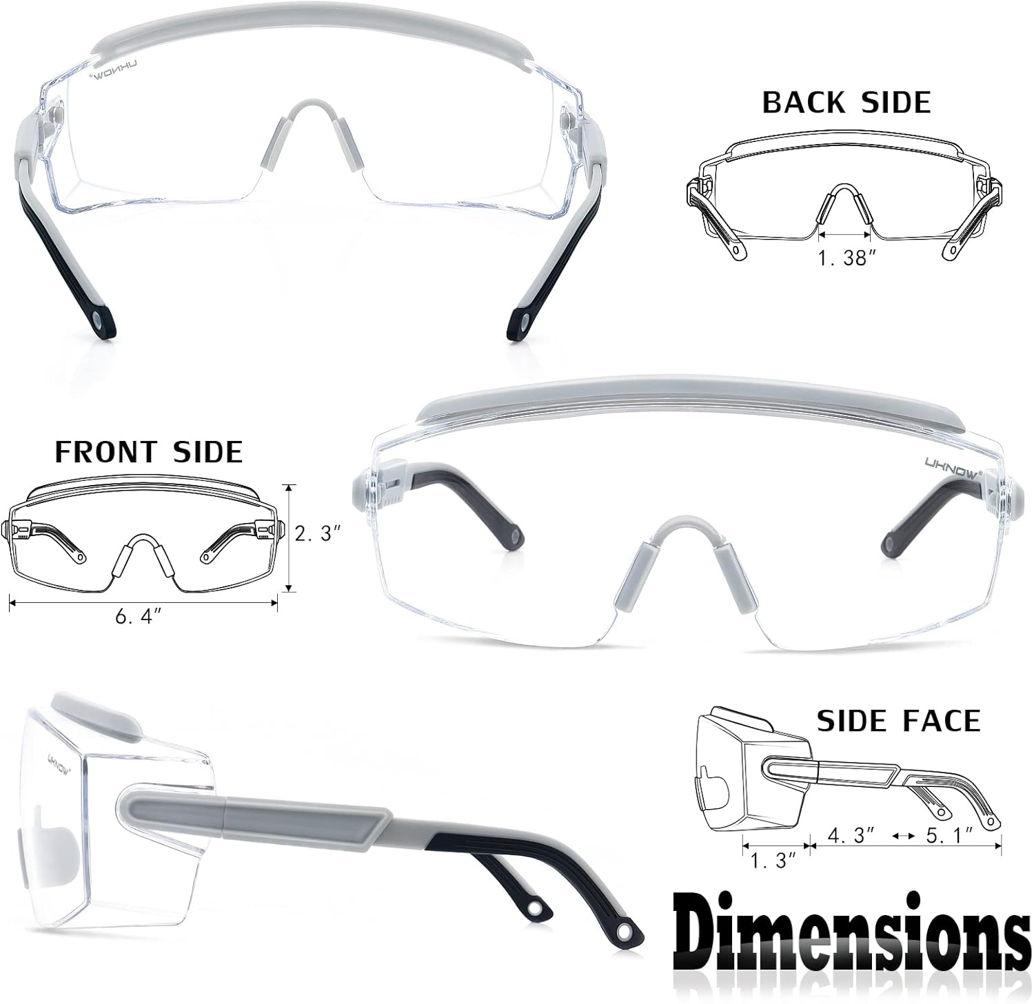 UKNOW Anteojos de seguridad sobre lentes, gafas de seguridad antivaho protección ocular envolvente, gafas protectoras ANSI Z87.1