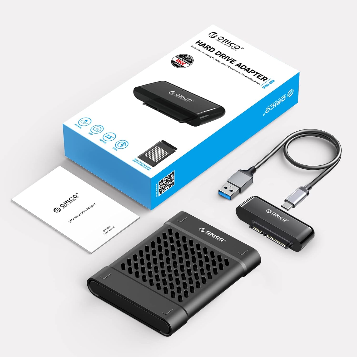 ORICO Adaptador SATA a USB, USB 3.0 externo a SATA III convertidor de lector de disco duro USB 3.0 a SATA III de 2.5 pulgadas HDDSSD con funda de