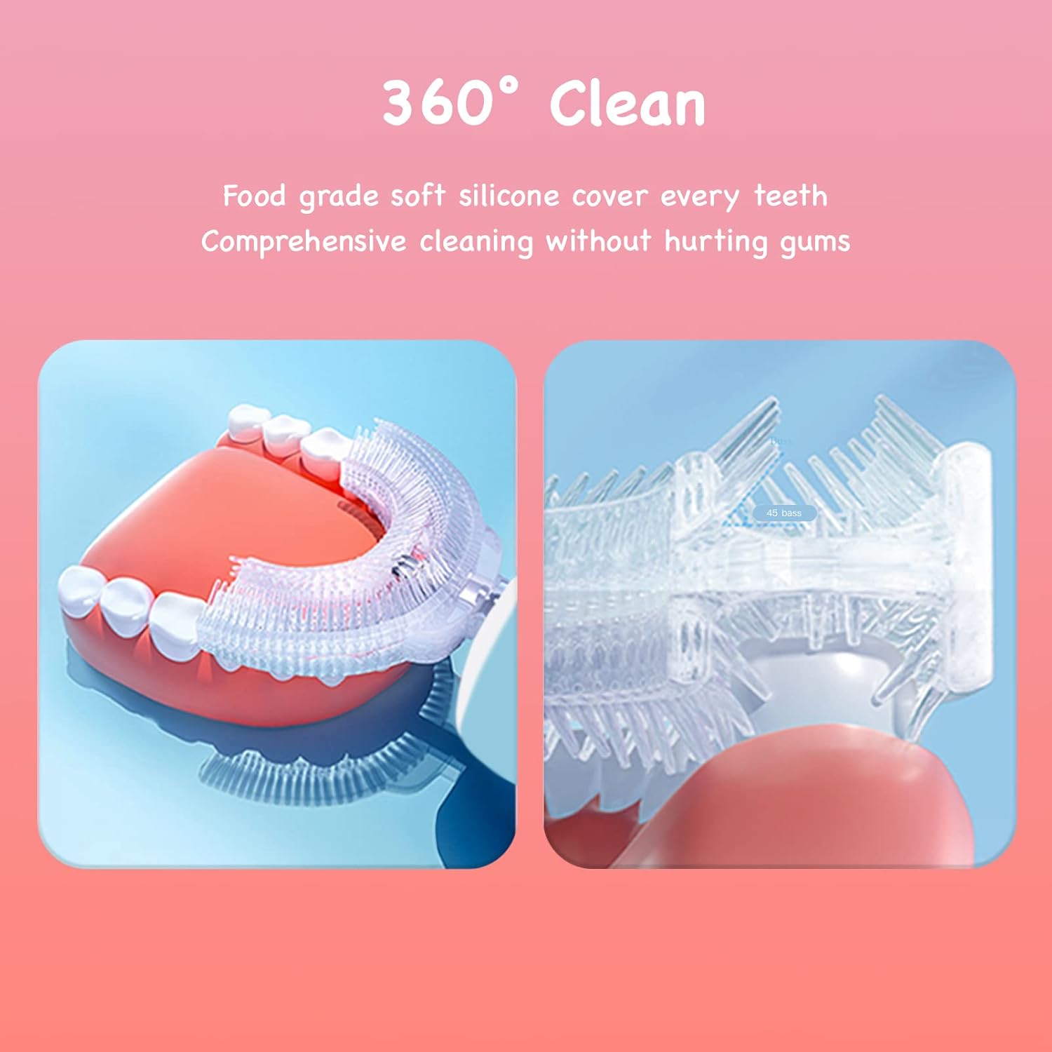 Cepillos de dientes eléctricos para niños, en forma de U, cepillo automático sónico para niños con 4 cabezales de cepillo, 6 modos de limpieza,