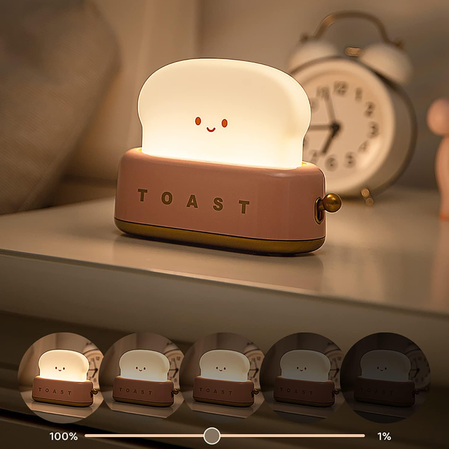 Bonita lámpara de tostadora para decoración de escritorio, pequeña luz LED regulable para tostadas y pan, luz nocturna recargable, luz portátil con