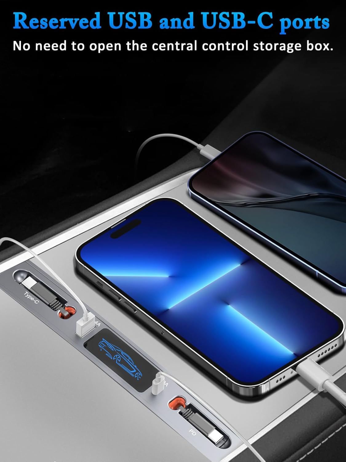 Qidoe para Tesla USB Hub, estación de acoplamiento con cable de carga rápida retráctil PD tipo C para Tesla Modelo Y Modelo 3 2021 2022 2023 Consola