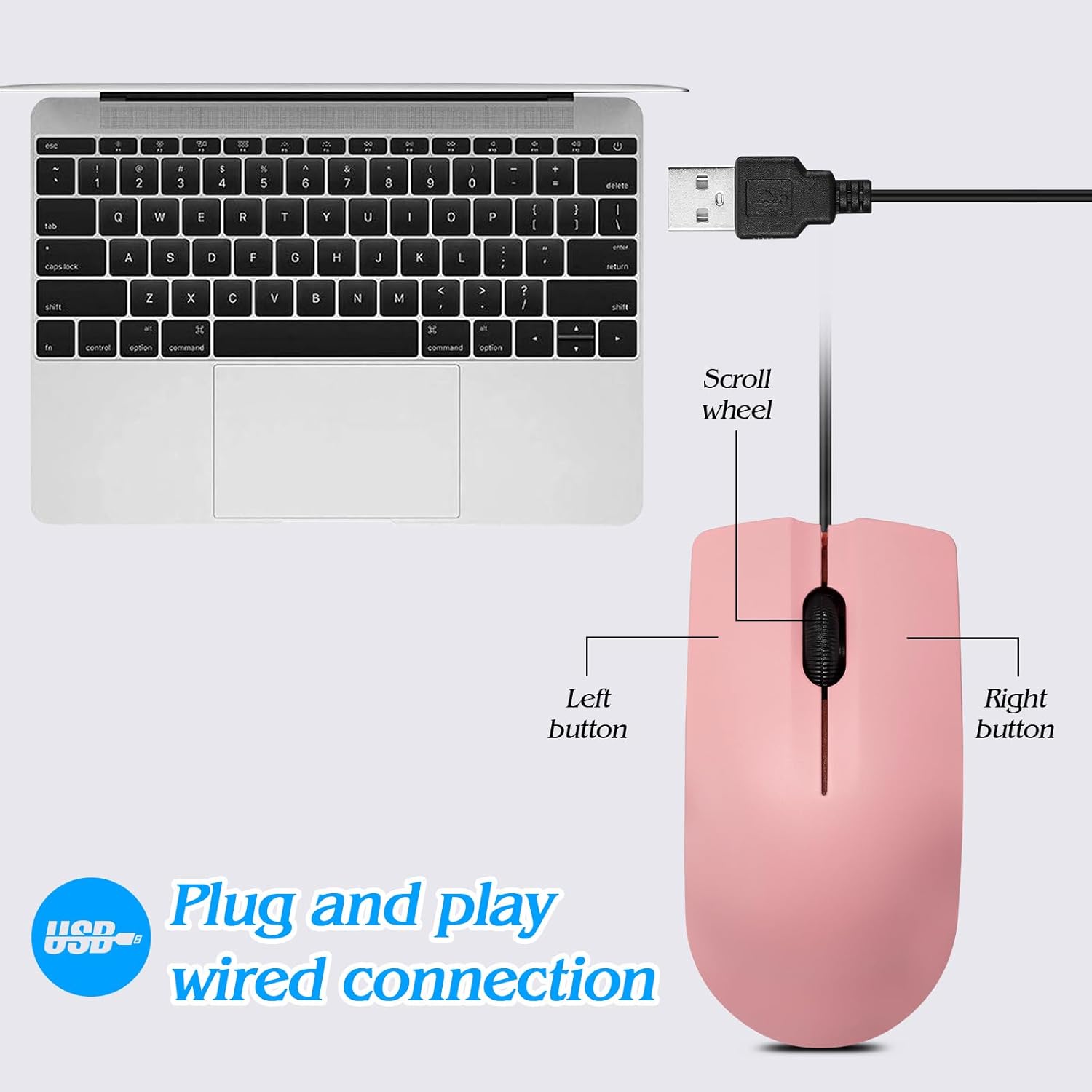 Ratón con cable, mouse USB con cable para mano derecha o izquierda, mouse ergonómico de computadora con clics duraderos para PC, computadora,