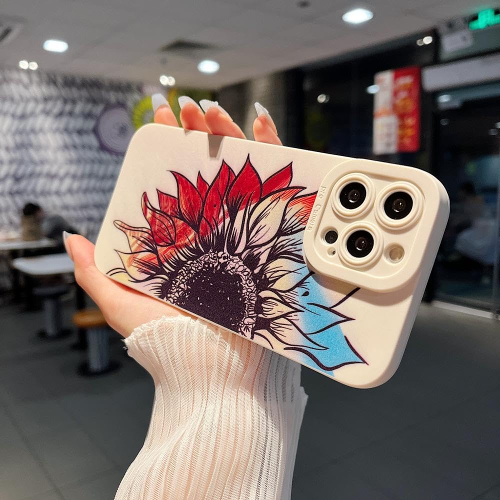 MINSCOSE Funda compatible con iPhone 13 Pro Max, bonito diseño pintado de girasol, delgada, suave, silicona líquida, floral, lisa, protección de
