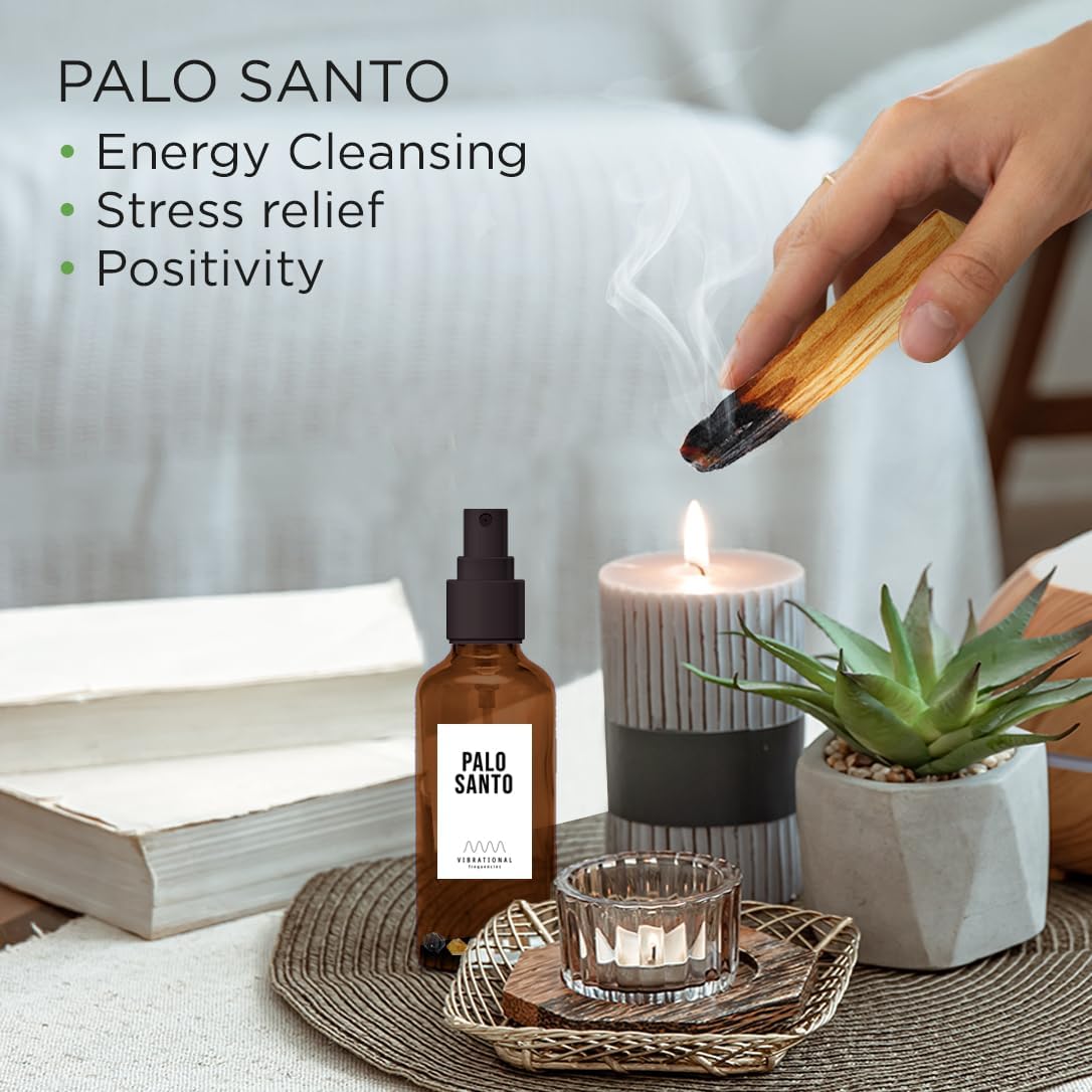 Palo Santo – Spray para manchas con cristales de cuarzo para cuerpo y espacio, limpiador de energía negativa, ambientador natural en aerosol,