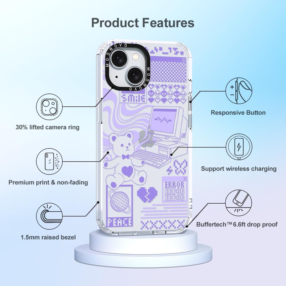 MOSNOVO Buffertech – Funda compatible con iPhone 15, impacto de caída de 6.6 pies, tecnología antidesprendimiento, TPU transparente, a prueba de