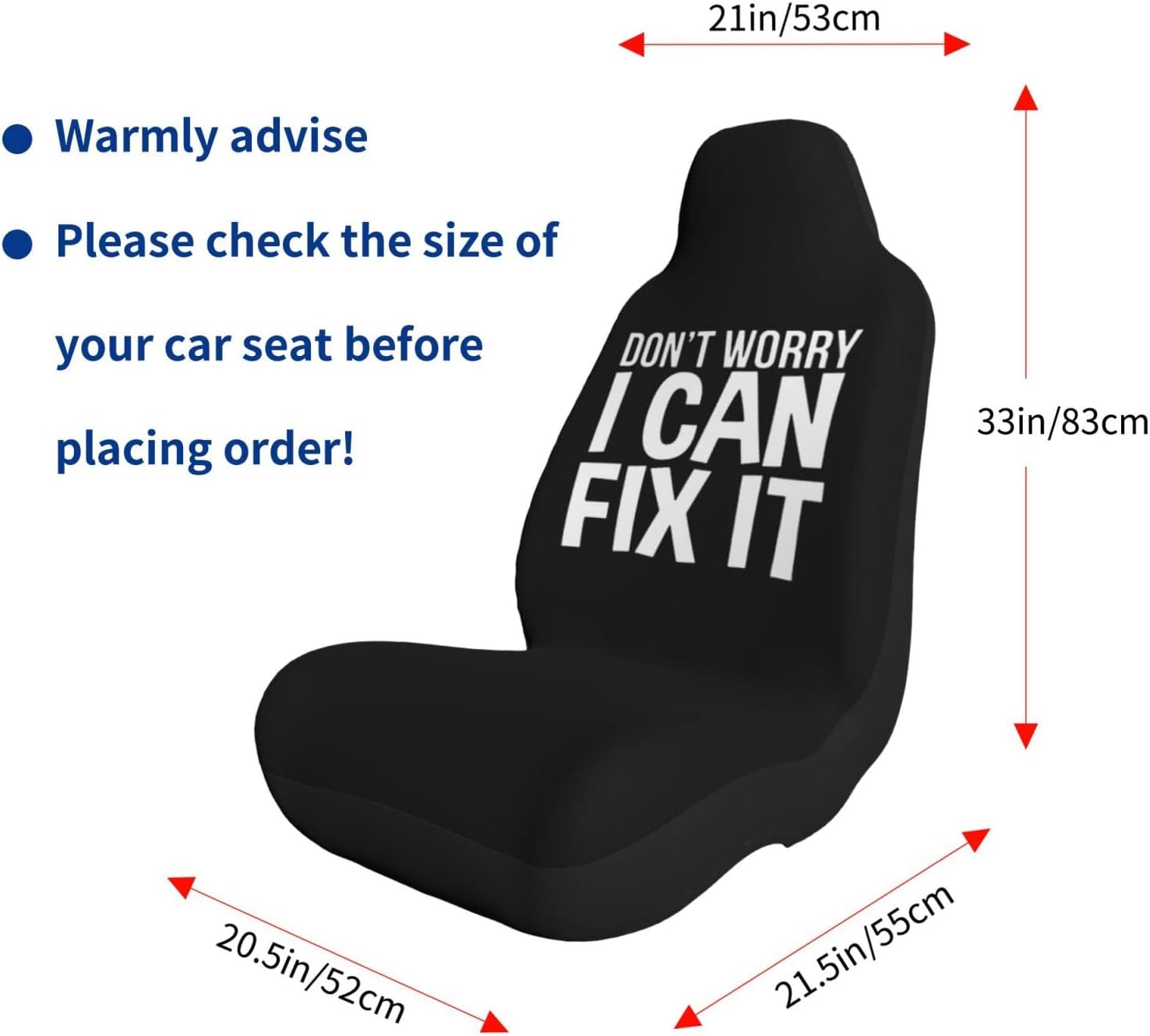 Don’t Worry I Can Fix It Universal Truck SUV Car Seat Cover Set Car Interior Seat Covers Black Two-Piece Set