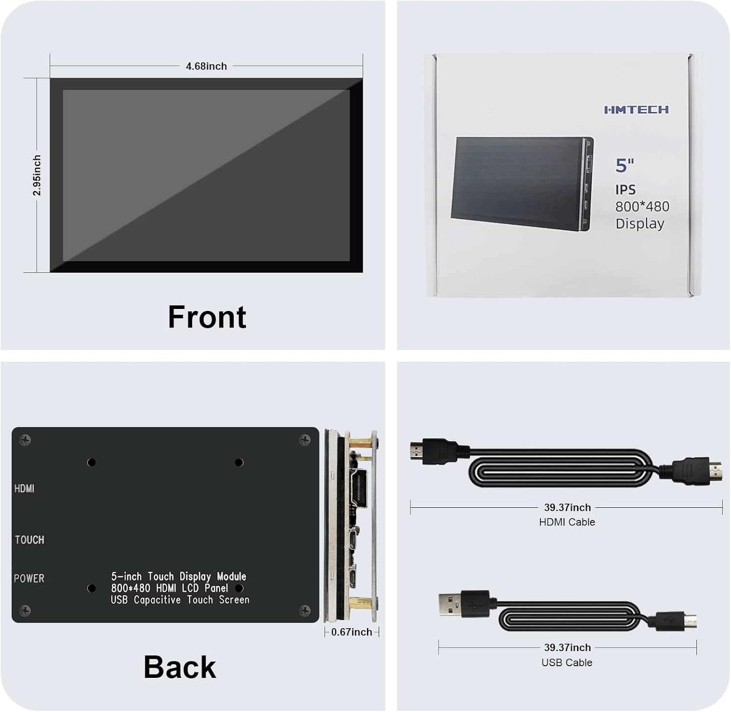 HMTECH 5 ” Raspberry Pi pantalla táctil Monitor 800×480 HDMI con pantalla IPS pantalla LCD para Raspberry Pi 400432ZeroBB+, Banana Pi, Jetson Nano,