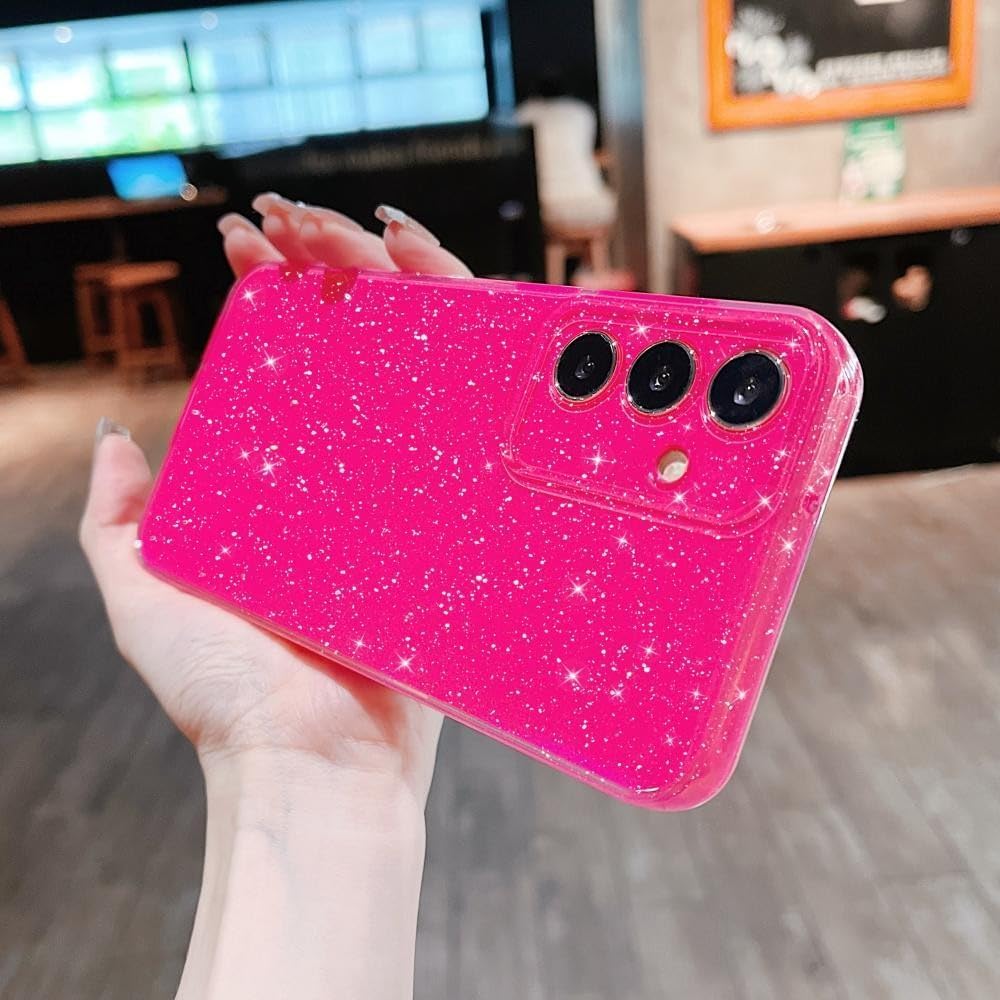 Finyosee Funda compatible con Samsung Galaxy S23 FE 5G, bonito color neón brillante, con purpurina, delgada, delgada, a prueba de golpes, funda de