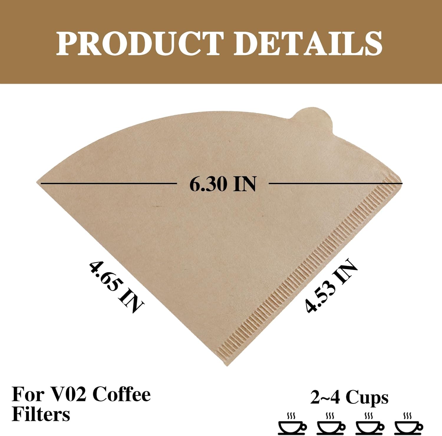Filtros de café de papel, 200 filtros de café desechables elaborados a mano (marrón, grande)