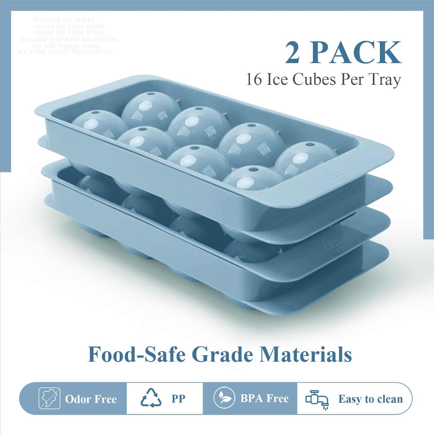 Molde redondo para cubitos de hielo, 2 x 8 unidades x 1.8 pulgadas, bandeja circular para cubitos de hielo con tapa y contenedor, molde para hacer