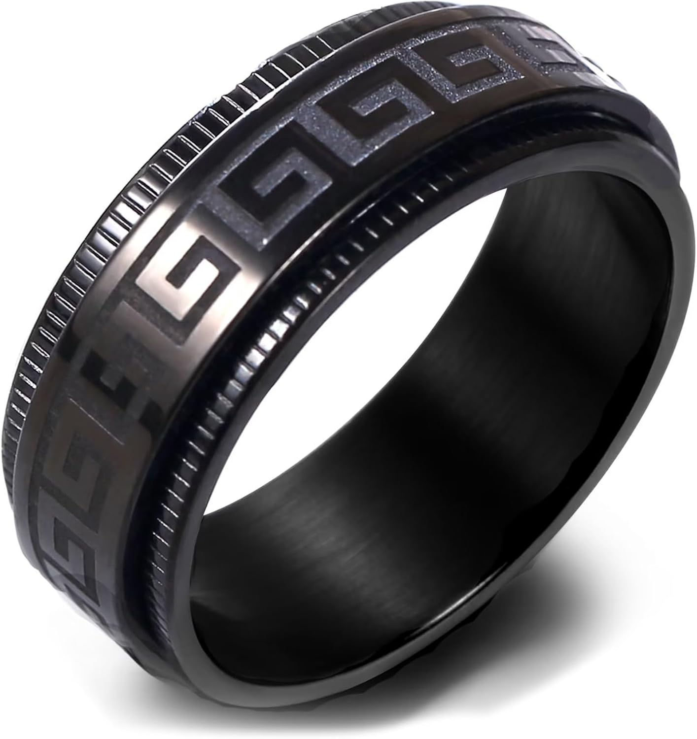 Anillo giratorio de acero inoxidable negro y azul de 0.315 pulgadas para hombres y mujeres, cepillado para aliviar la ansiedad para hombre, cadena