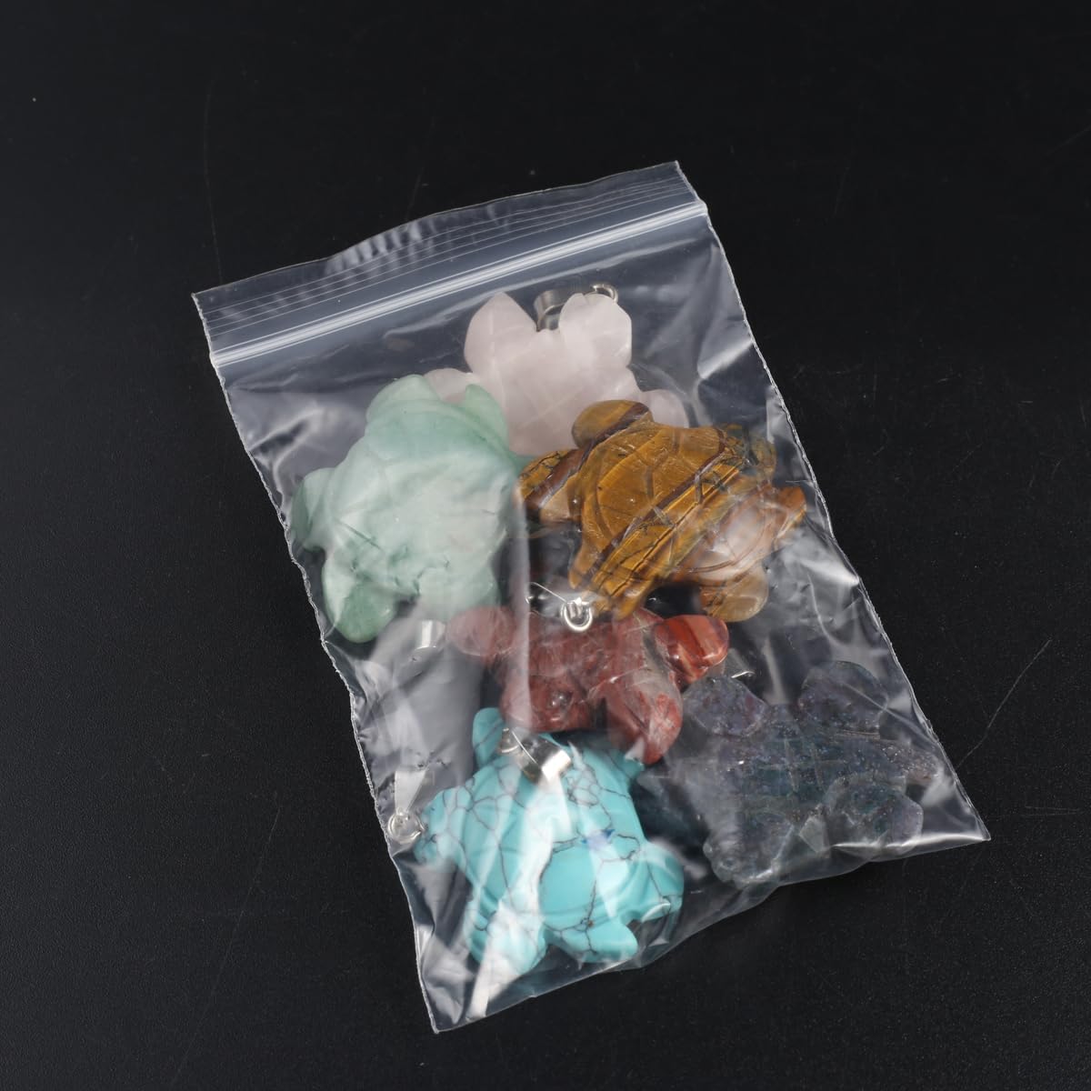 4 dijes de piedra natural, cuarzo rosa, unakita, tortuga en forma de abalorio, para hacer joyas, accesorios de bricolaje, para collares (colores