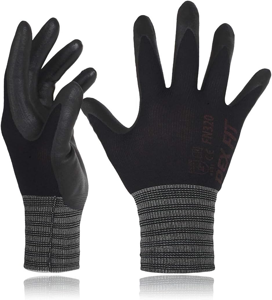 DEX FIT FN320 – Guantes de trabajo de nitrilo, ajuste elástico 3D, agarre de potencia, recubierto de espuma resistente, fino y ligero de nailon