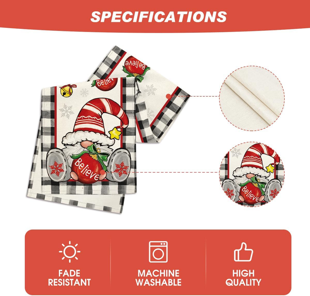 Artoid Mode Buffalo Plaid Gnomo Bell Believe – Camino de mesa de Navidad, decoración de mesa de comedor de cocina de invierno de temporada para