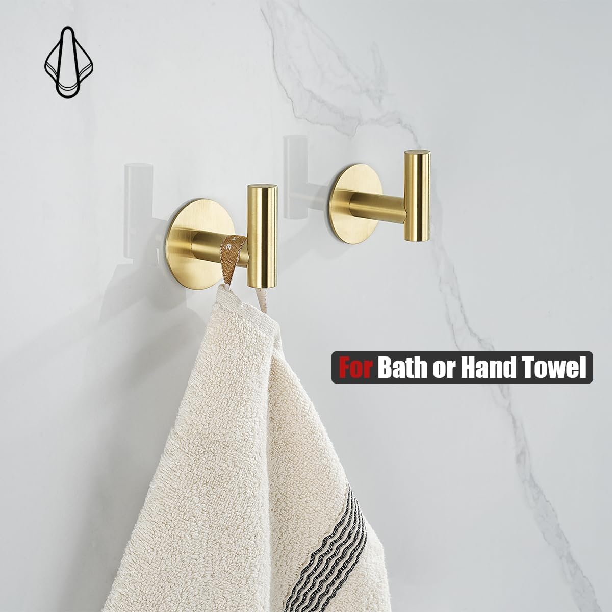 JQK ATH110-BG-P2 – Gancho de pared autoadhesivo para toallas, color dorado, sin taladro, para baño, cocina, garaje, paquete de 2 unidades, acero
