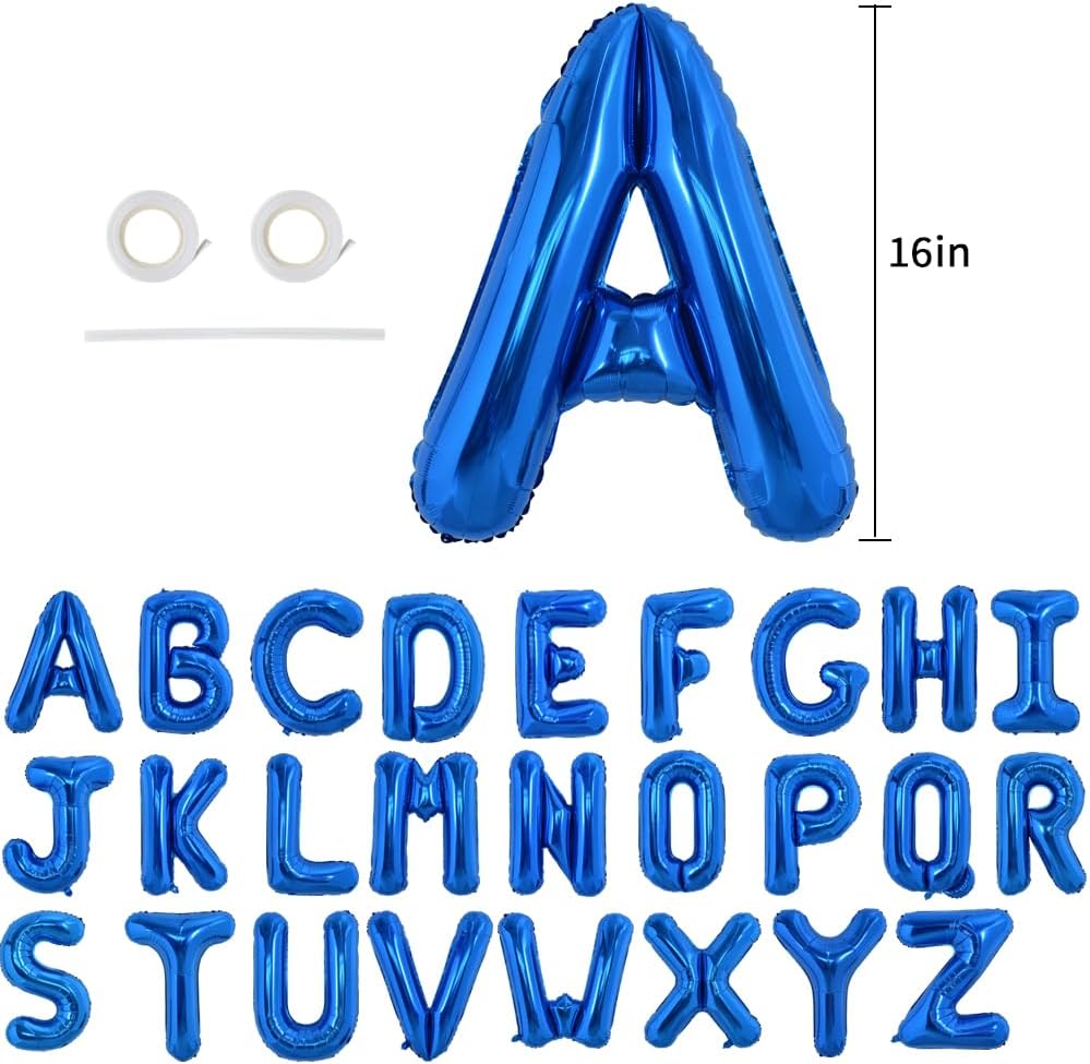 TONIFUL 52 globos azules de la letra A-Z de 16 pulgadas con frase personalizada, letras del alfabeto de Mylar para crear tu propia bandera,
