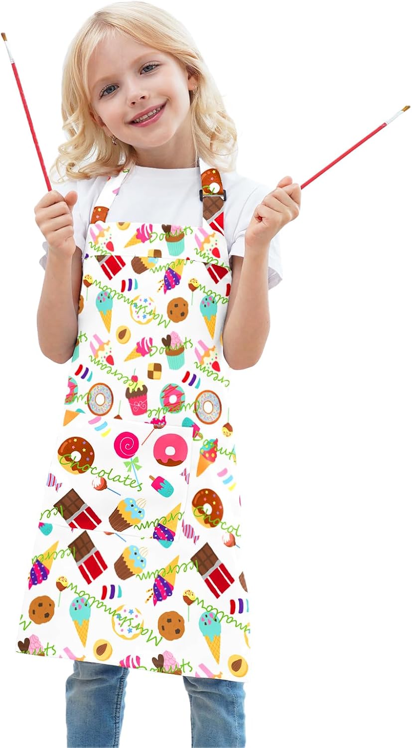 BIGHAS Kids Apron for Boys and Girls Adjustable Neck Strap Hook and Loop Fastener Design Waistband for Baking, Cooking, Chef