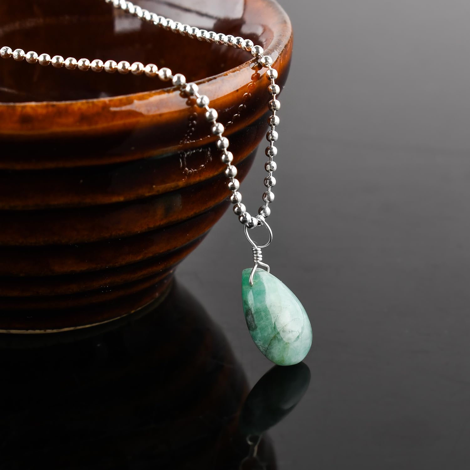 ZEMBIENCE Natural Emerald Gemstones Pendant Necklace, Tear-Drop Stones, Silver Plated Jewelry, Birthday, Chakra Crystals, Wedding, Handmade,