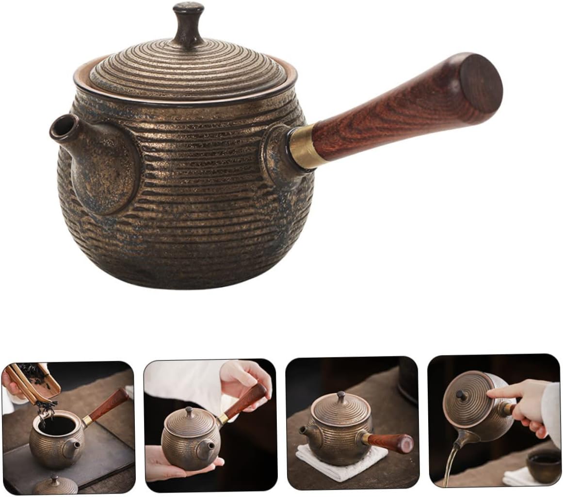 Hervidor de té Olla de cerámica con mango lateral Olla de té japonesa Juego de té de China Juego de té vintage Juego de té suelto Tetera de