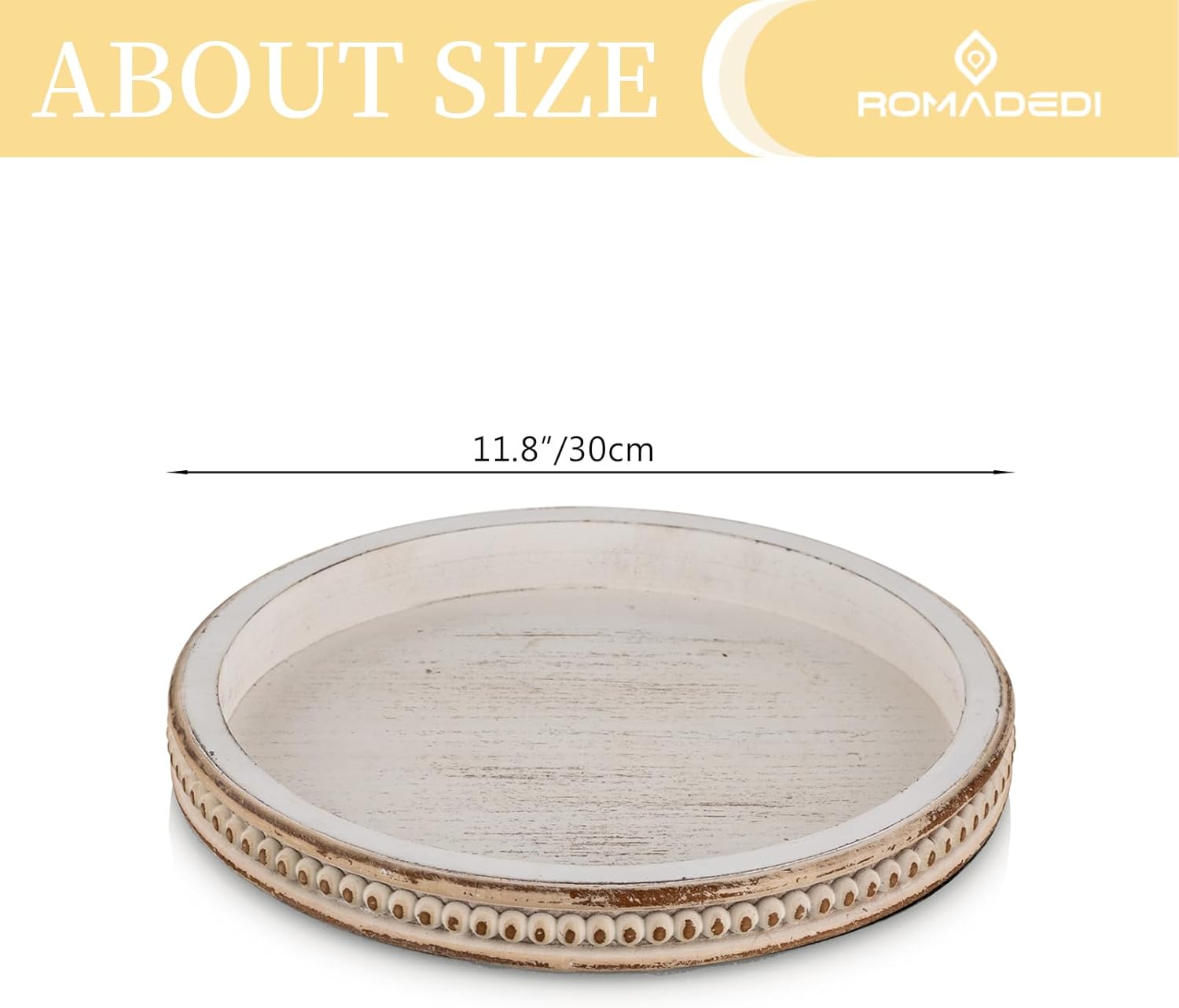 Romadedi – Bandeja de madera rústica para decoración de mesa auxiliar, bandeja decorativa redonda de madera para decoración de mesa auxiliar,