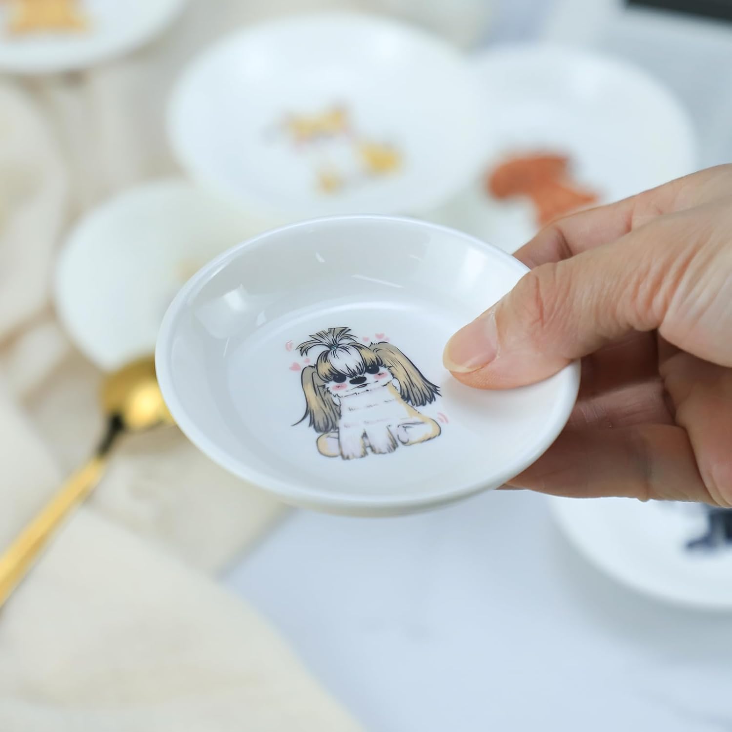 Divertidos platos de cerámica con diseño de perros lindos de caricaturas, platos de condimentos, cuencos de salsa de soja para sushi, platos de