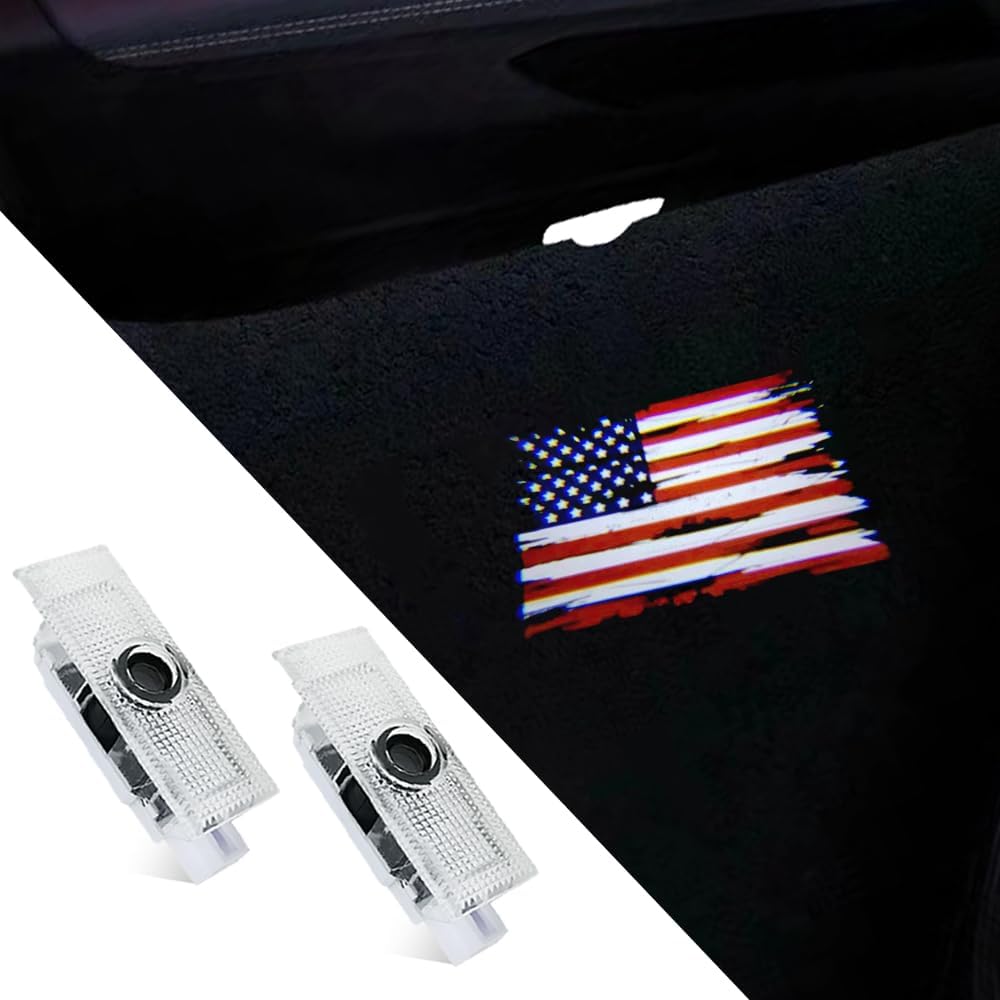 2 luces con logotipo de bandera estadounidense para puerta de automóvil, compatibles con Challenger 2015-presente de cortesía LED de sombra