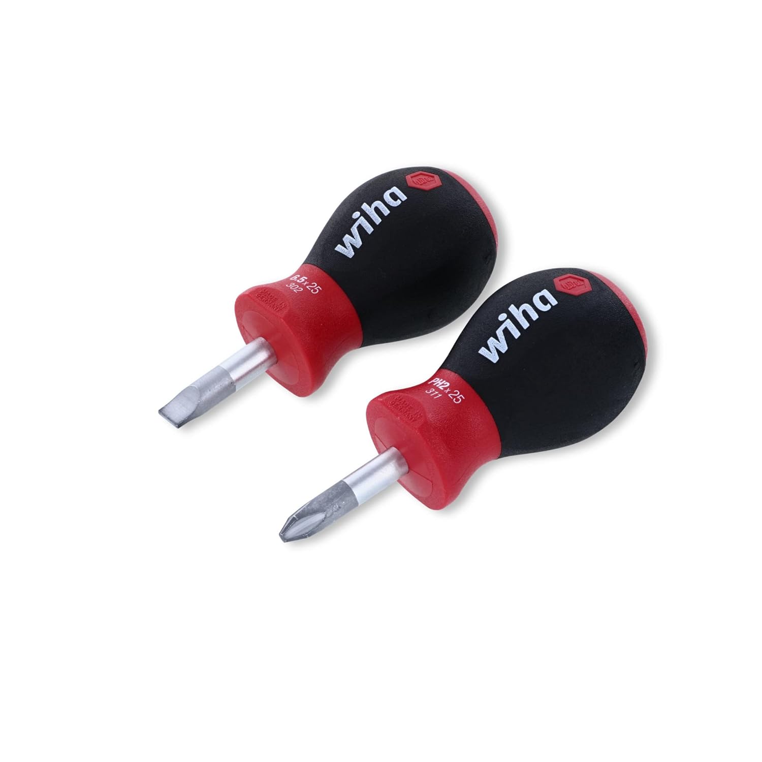 Wiha 31191 Juego de destornilladores ranurados rechonchos con 14 x 1 pulgada y Phillips rechonchos #2 por 1 pulgada con mango SoftFinish