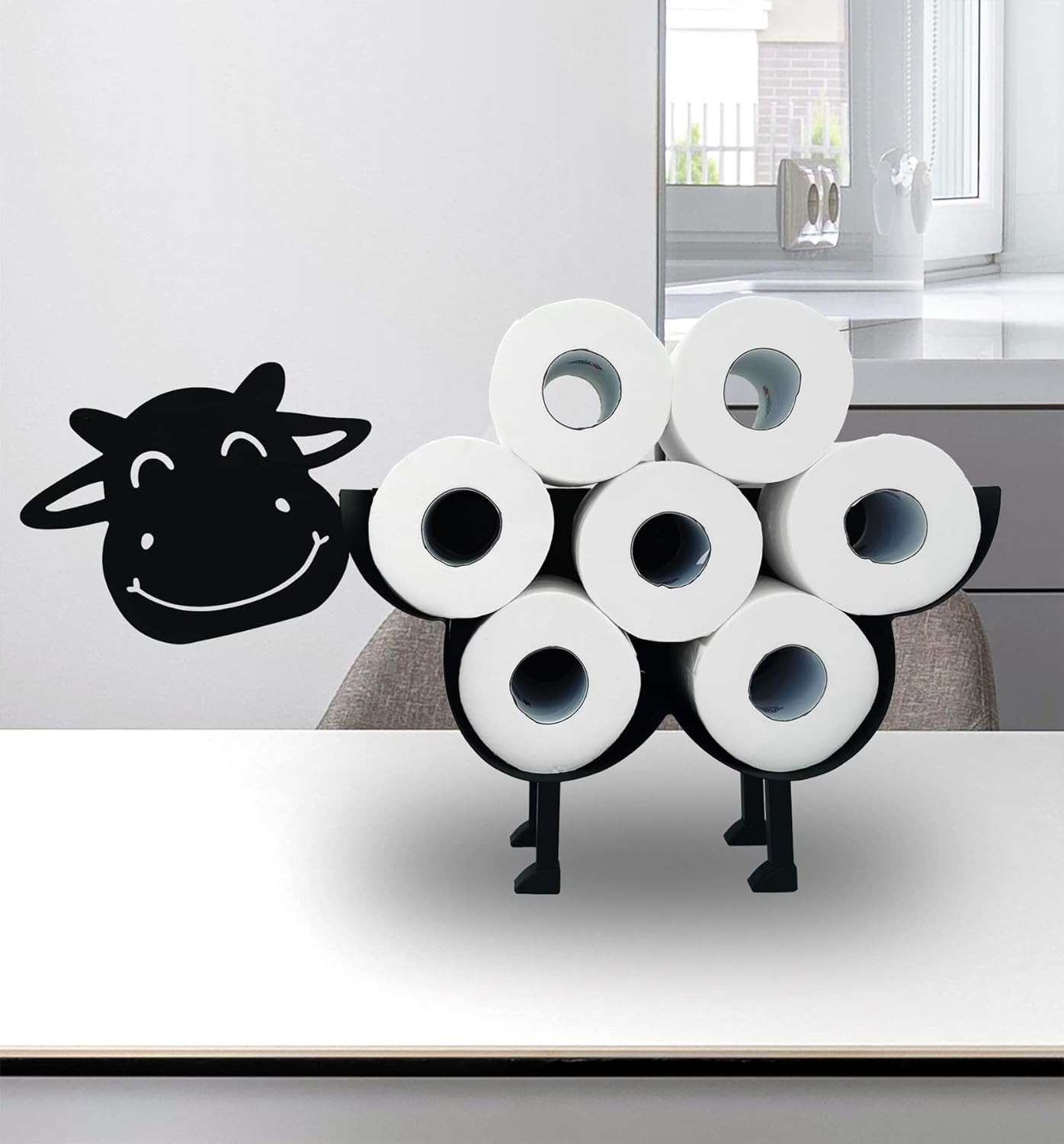 Portarrollos de papel higiénico de vacas negras, divertido soporte de animales de vacas y soportes de papel montados en la pared, almacenamiento
